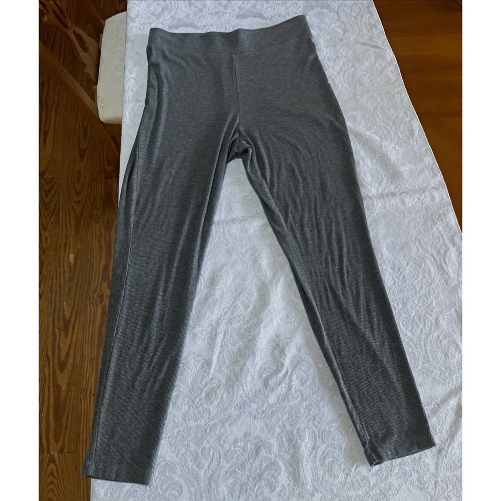 Soma Women's Gray Cotton Solid Ankle Leggings Stretch Elastic Waist Yoga Size L